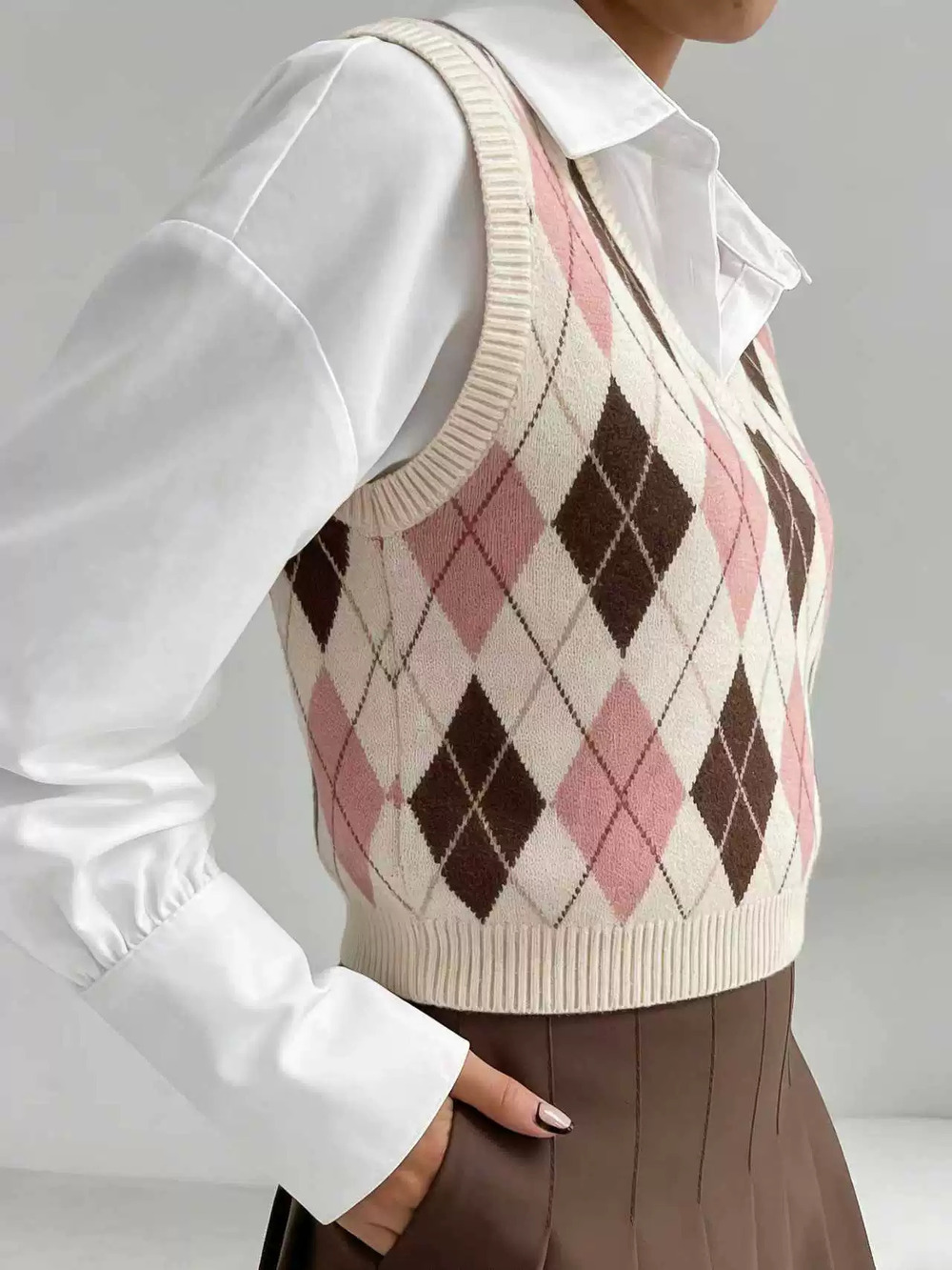 ZARA Women Diamond Collar Vest Short Layering Autumn Winter Korean Style Unique
